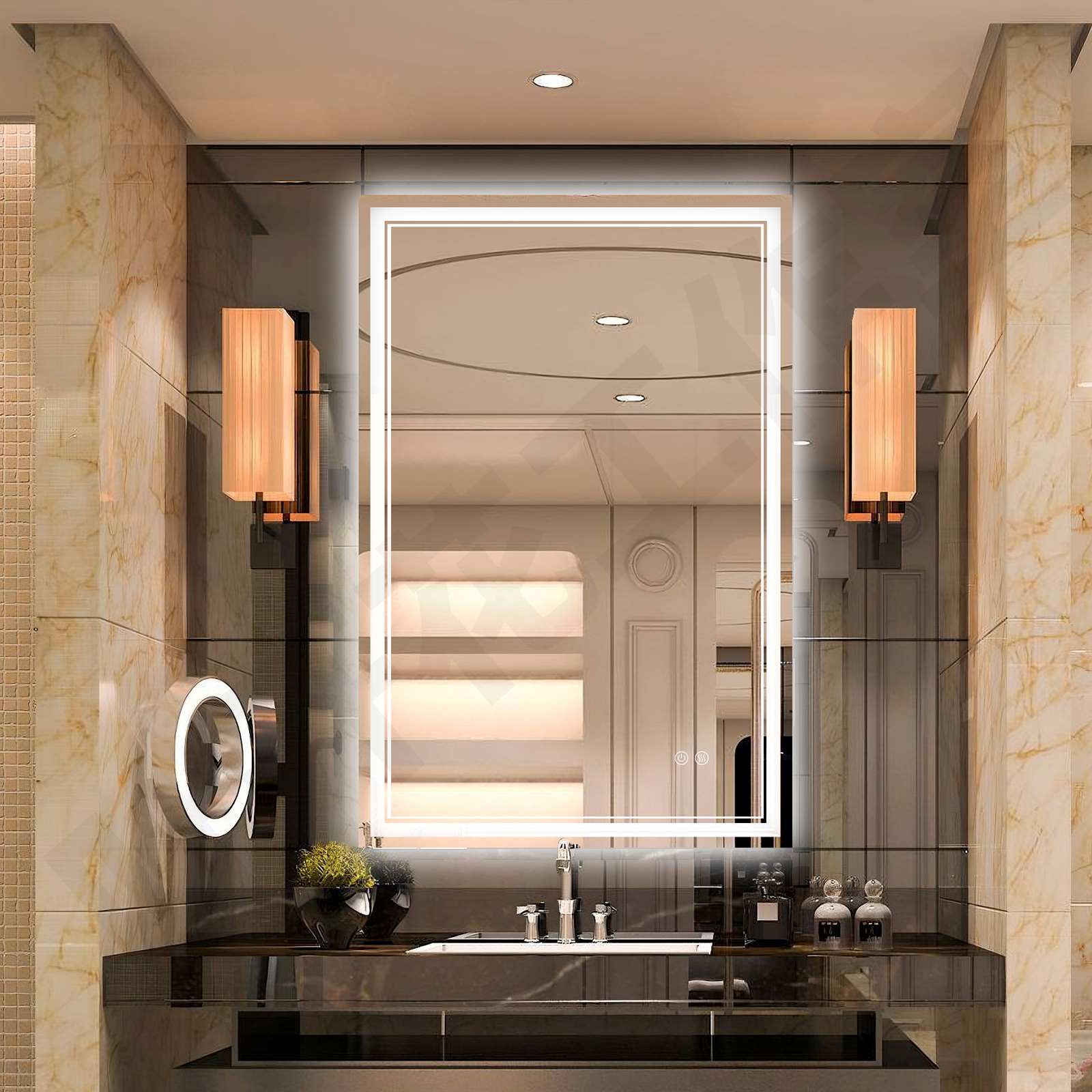 Vendita calda Front light+Backlit Decrative Rectangle LED Specchio da bagno