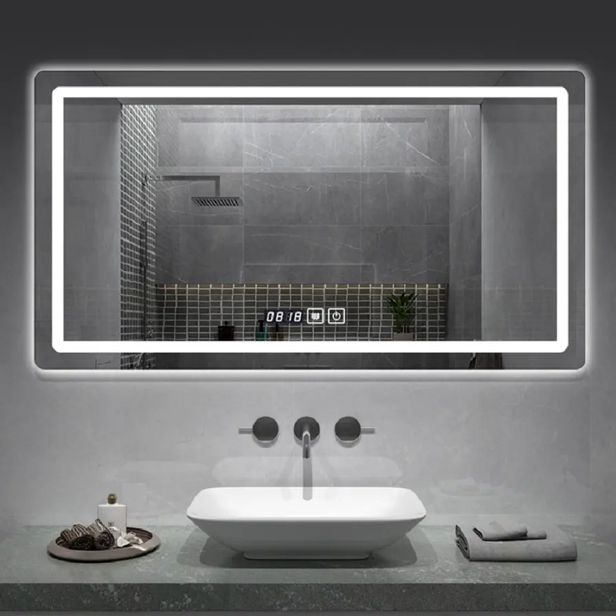 Specchio da bagno a LED rettangolare senza cornice per hotel