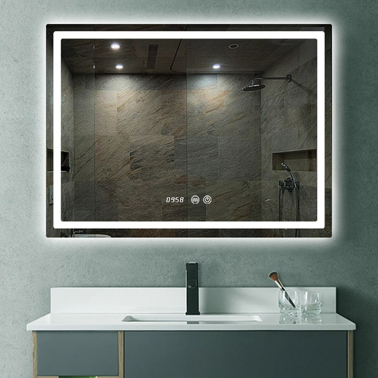 Hotel Luxury Defogger Specchio da bagno illuminato a LED con display del tempo