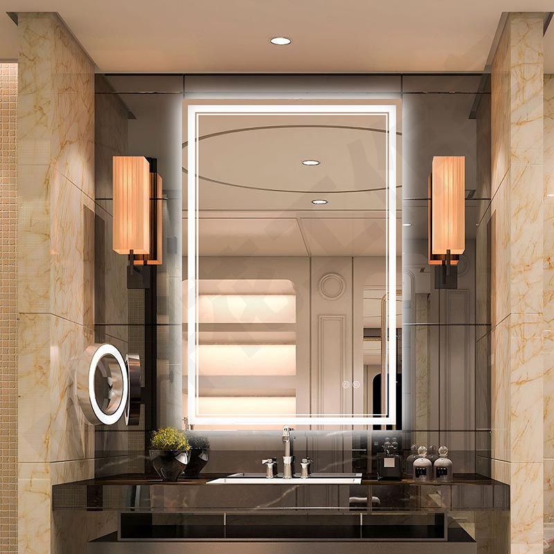 Specchio da bagno a LED rettangolare con retroilluminazione e frontale