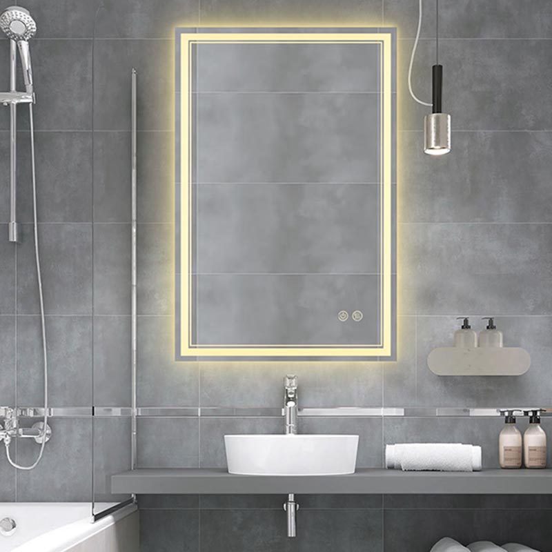 Specchio da bagno rettangolare a LED con angoli retti