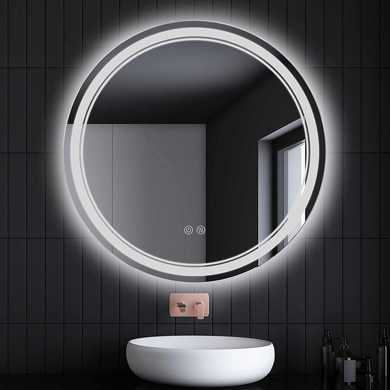 Specchio da bagno rotondo a LED con due interruttori touch